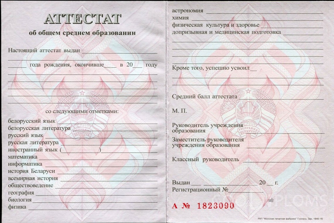 Белорусский аттестат за 11 класс - Москву
